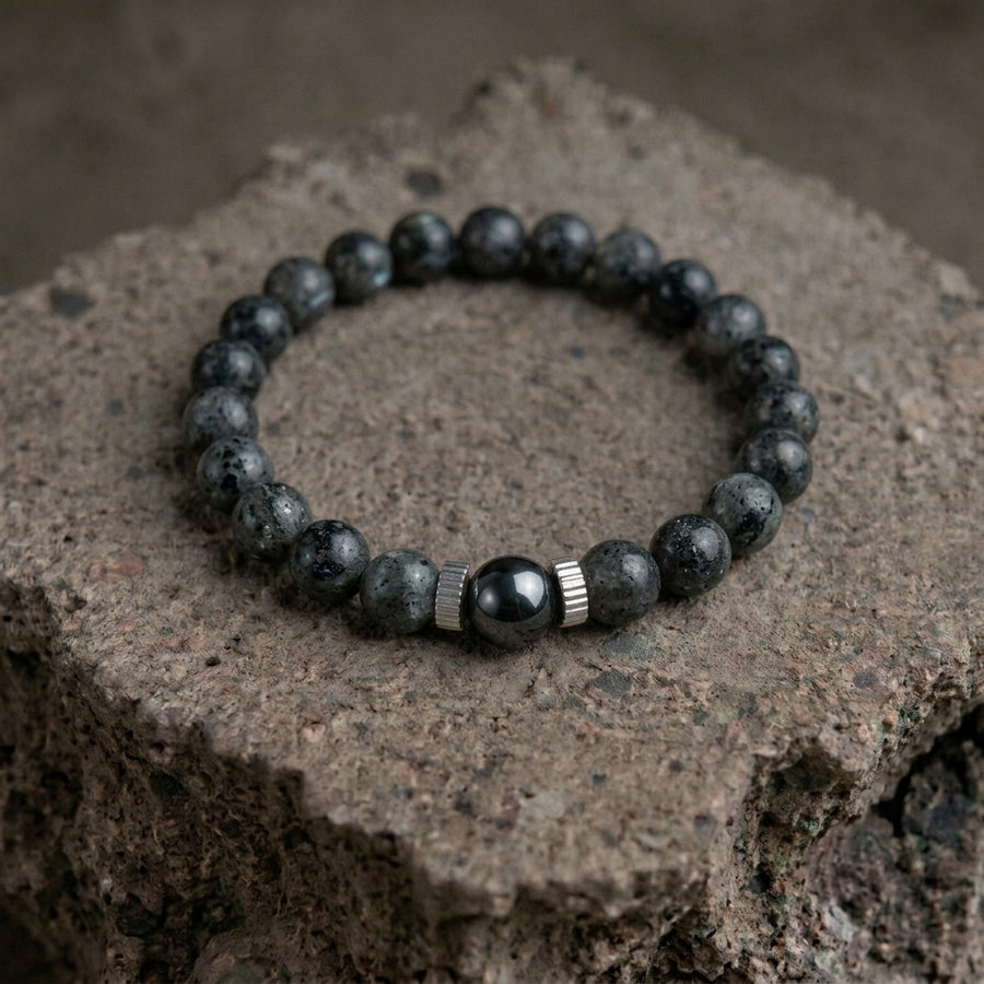 Bracelet en labradorite pour homme avec perle d'hématine aimantée