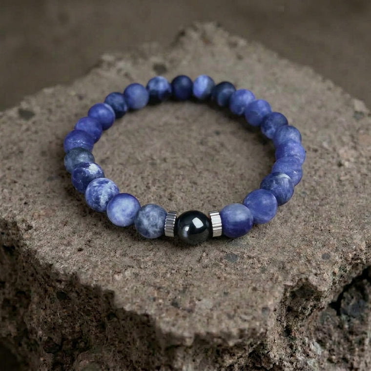 Bracelet en sodalite pour homme avec perle d'hématine aimantée