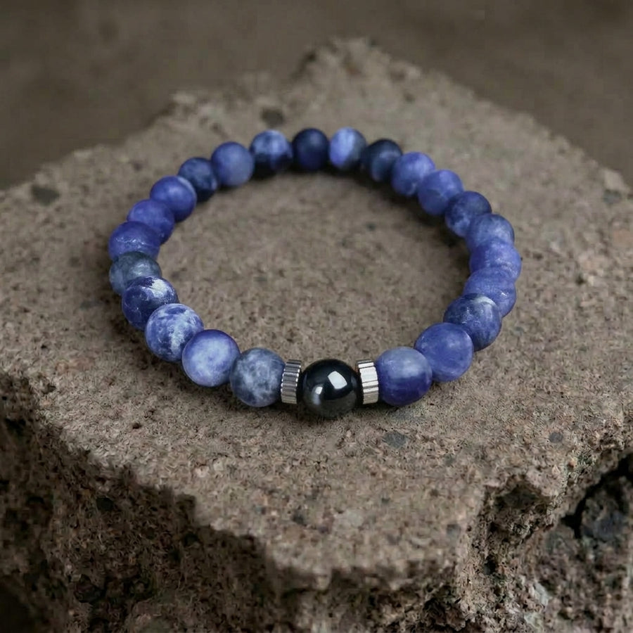 Bracelet en sodalite pour homme avec perle d'hématine aimantée