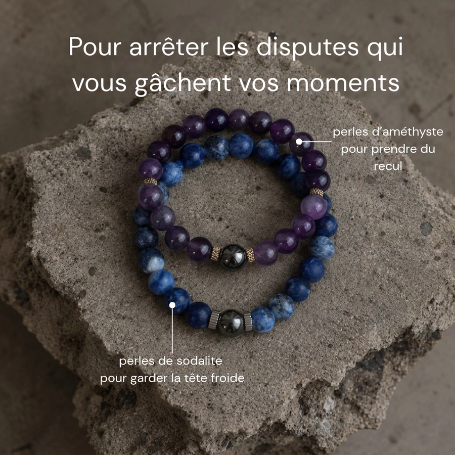 Duo La Trêve en améthyste et sodalite, détail des pierres