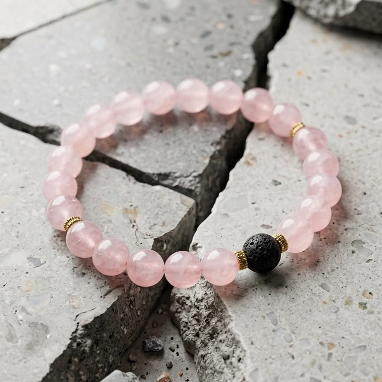 Bracelet quartz rose femme amour couple pierre naturelle rituel Laevyn
