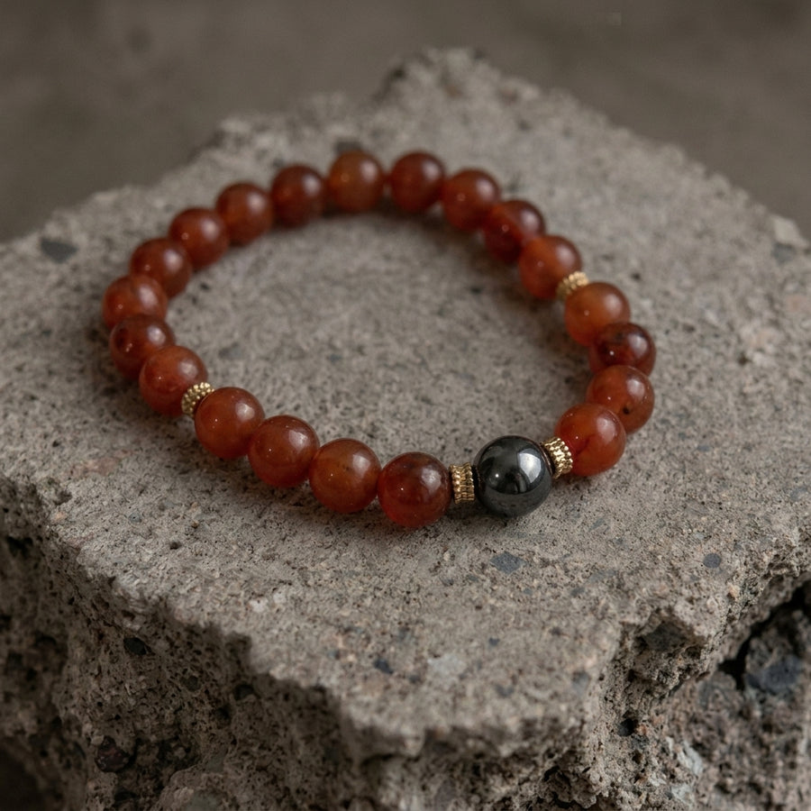 Bracelet en cornaline pour femme avec perle d'hématine aimantée
