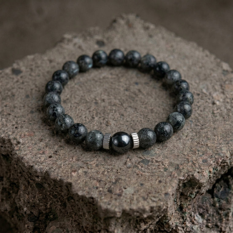 Bracelet en labradorite pour homme avec perle d'hématine aimantée